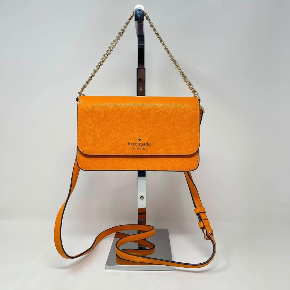 Kate Spade Madison Flap Crossbody Orange Leather Chain Strap Purse KC586